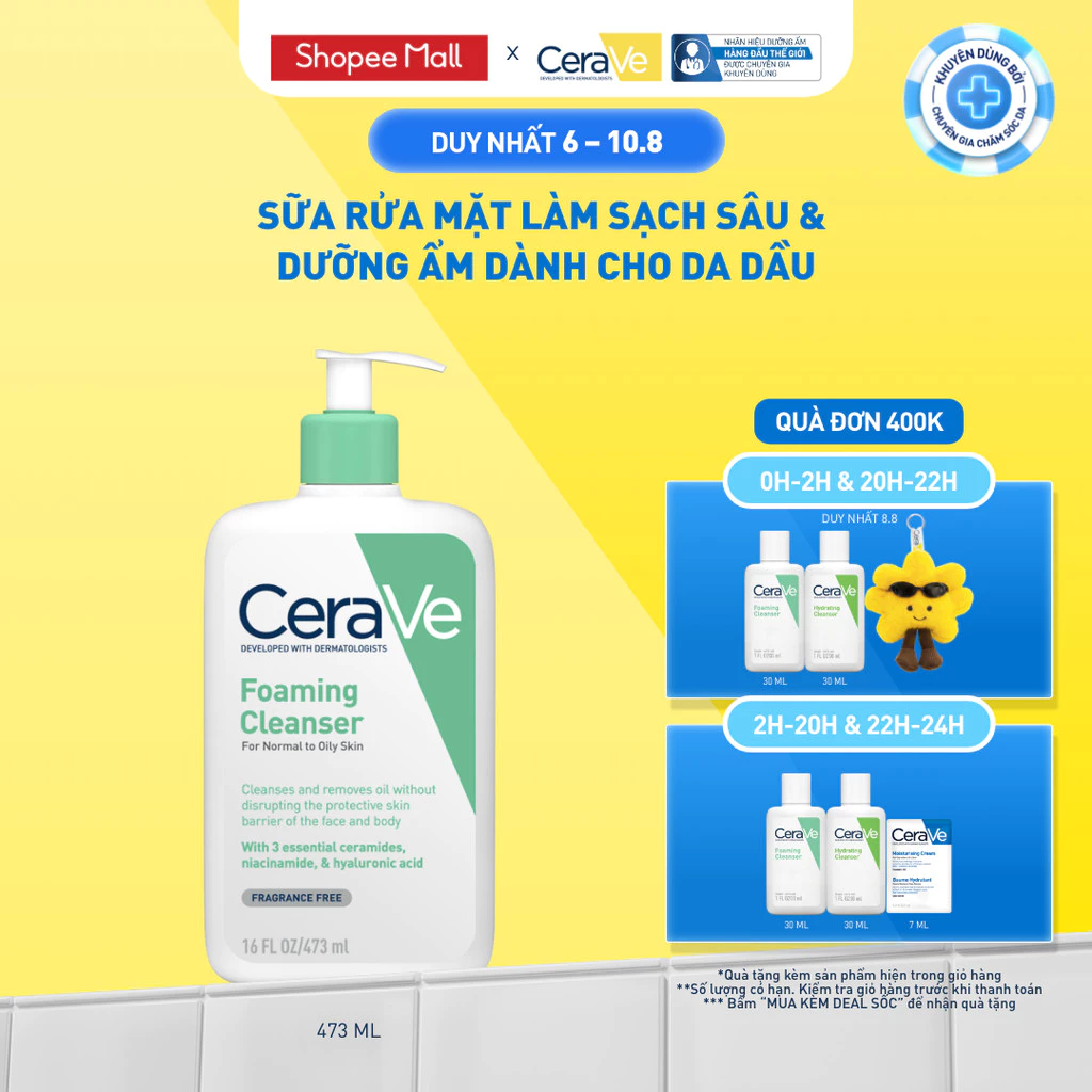 Sữa rửa mặt foaming giúp làm sạch sâu và dưỡng ẩm dịu nhẹ dành cho da dầu - CeraVe Foaming Facial Cleanser 473ML đang được đối chiếu cho người mua tại Việt Nam