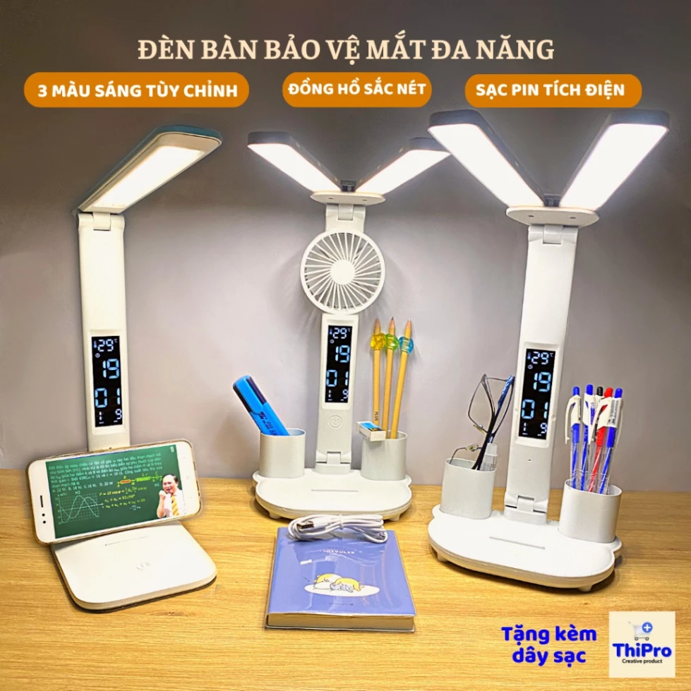 Ảnh sản phẩm do Shopee hiển thị, kiểm tra ngày 8/8/26 Đèn LED Để Bàn Đa Năng, Đèn Học Để Bàn Chống Cận Cao Cấp Với 3 Màu Sáng Và Đồng Hồ LCD Sắc Nét HOT đang được đối chiếu cho người mua tại Việt Nam