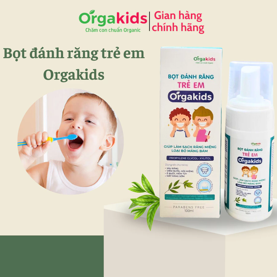 Bọt đánh răng trẻ em cao cấp Orgakids an toàn cho bé làm sạch khoang miệng loại bỏ mảng bám dễ dàng lọ 100ml đang được đối chiếu cho người mua tại Việt Nam
