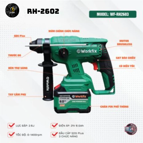 Máy Khoan Đục Bê Tông WORKFIX WF-RH2603 2,6J