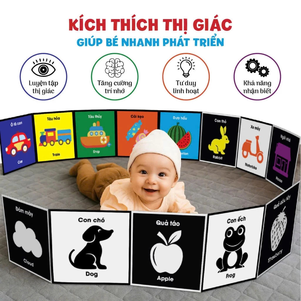 Bộ Thẻ Kích Thích Thị Giác Giúp Bé Phát triển TOÀN DIỆN cho trẻ từ 1 tháng tuổi [Chuẩn Phương Pháp Montessori] đang được đối chiếu cho người mua tại Việt Nam