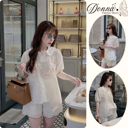 Set Đồ Nữ Áo Ren Hoa Cổ Sen Phối Quần Short – Đồ Bộ Nữ Tiểu Thư Nhẹ Nhàng Đi Chơi Du Lịch DONNA HCOM26277