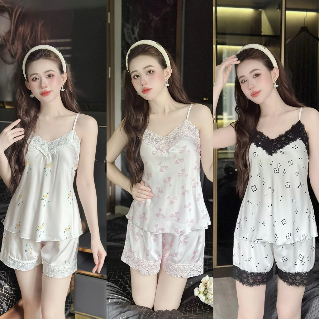 Đồ Bộ Mặc Nhà Hai Dây Quần Đùi Lụa Satin in 3D Hisexy MS73 đang được đối chiếu cho người mua tại Việt Nam