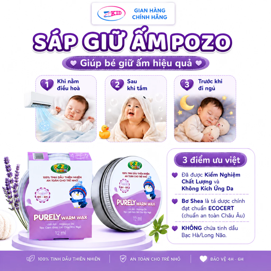 Sáp Giữ Ấm Pozo an toàn cho bé tránh cảm - giữ ấm mùa đông,bé nằm điều hoà lọ 12ml Pozokid - Perely Warmx Wax đang được đối chiếu cho người mua tại Việt Nam