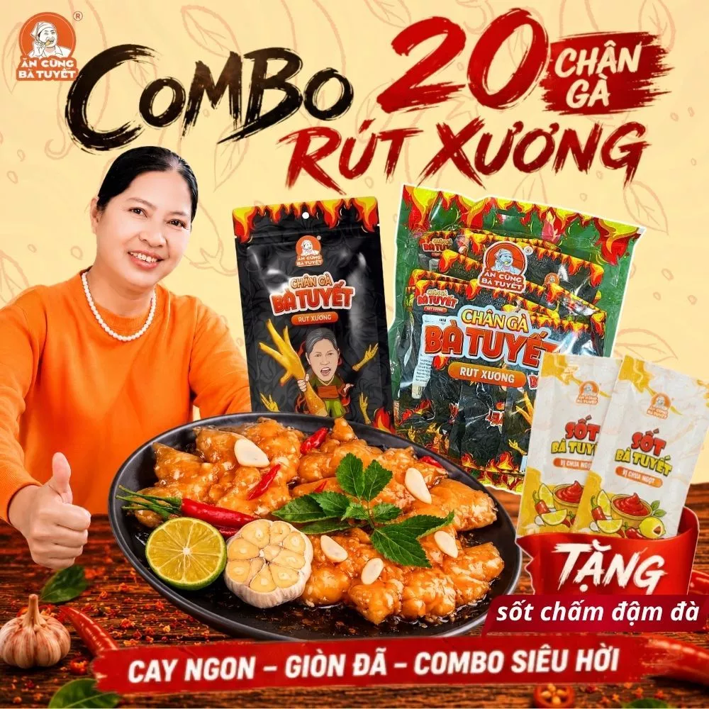 Combo 20 chân gà rút xương tê cay - ĂN CÙNG BÀ TUYẾT M28 đang được đối chiếu cho người mua tại Việt Nam