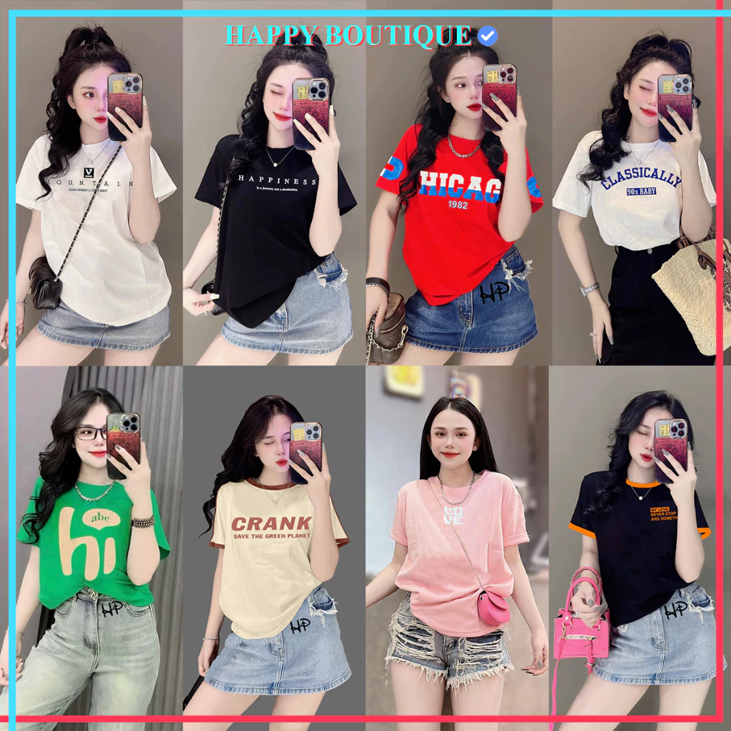 Áo Thun Thái Nữ Cotton 100 % Mềm Mịn Mát, Form Vừa 40~60kg, Nhiều Mẫu, Phong Cách, Cá Tính, Độc Đáo đang được đối chiếu cho người mua tại Việt Nam
