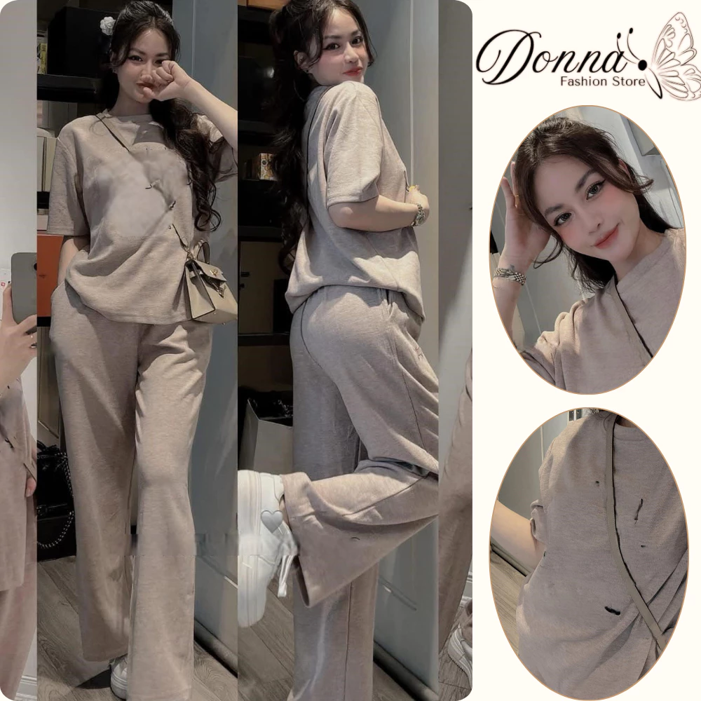 Set đồ nữ, đồ bộ nữ DONNA HCOM25298 áo thun cộc tay mix quần suông dài dáng thể thao trẻ trung