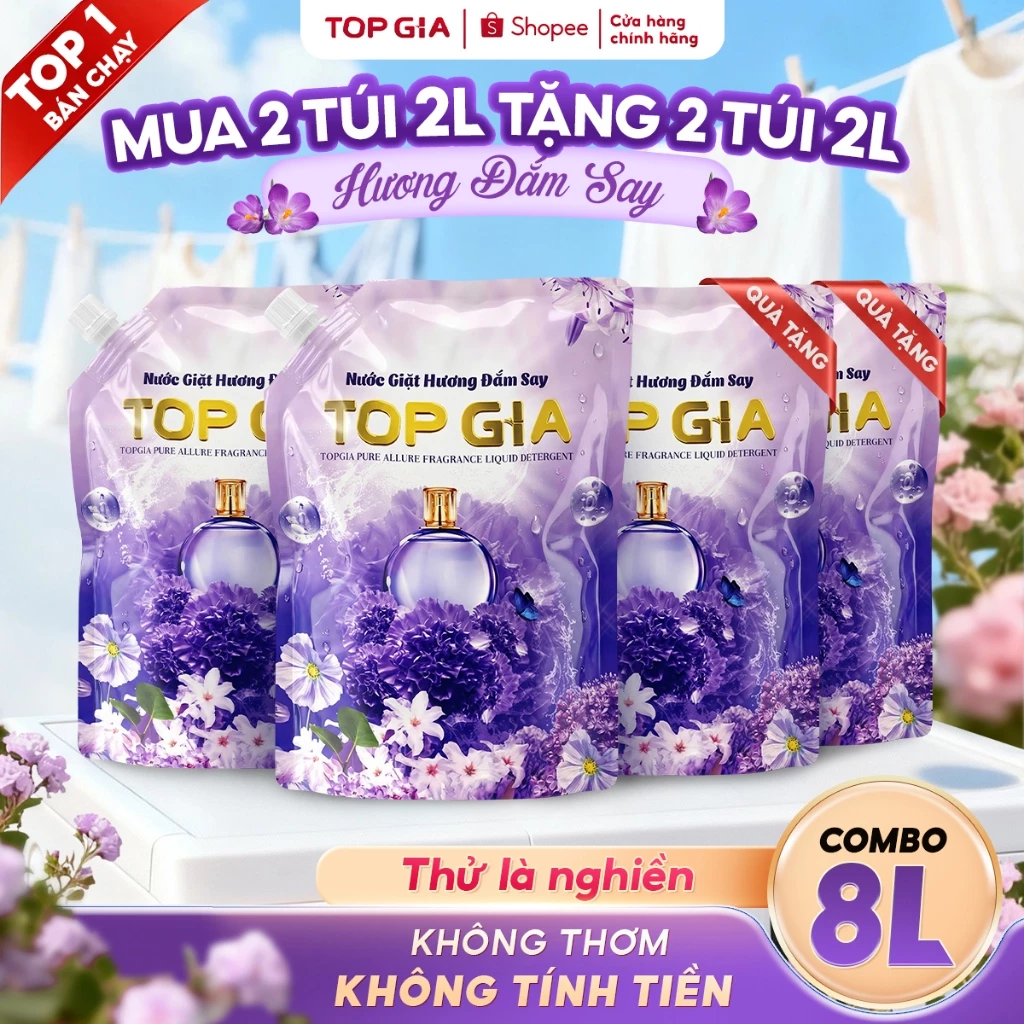Ảnh sản phẩm do Shopee hiển thị, kiểm tra ngày 8/8/26 Nước giặt xả TOPGIA Hương Đắm Say dịu nhẹ, tẩy sạch vết bẩn, lưu hương 72H, an toàn lành tính đang được đối chiếu cho người mua tại Việt Nam