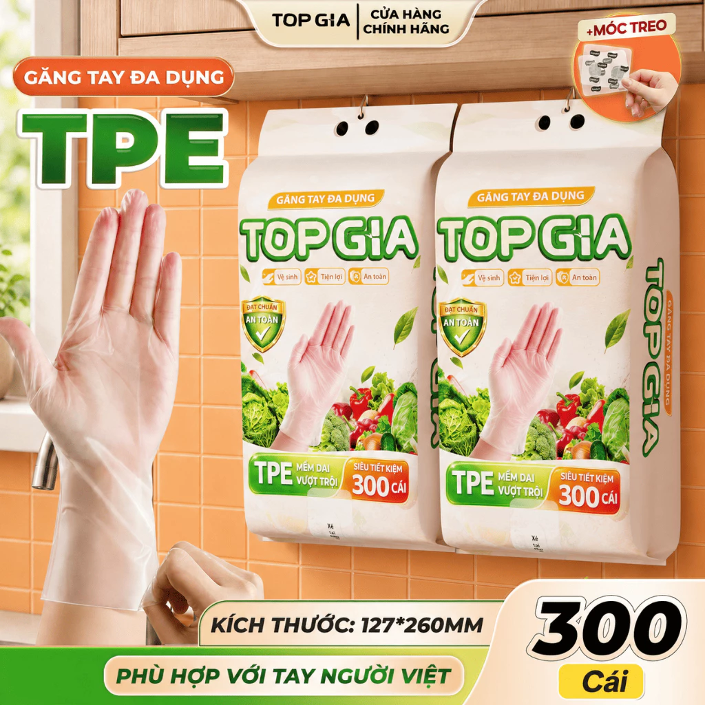 Găng tay TPE treo tường dạng rút đa dụng tặng kèm móc treo phù hợp với tay người Vệt đang được đối chiếu cho người mua tại Việt Nam