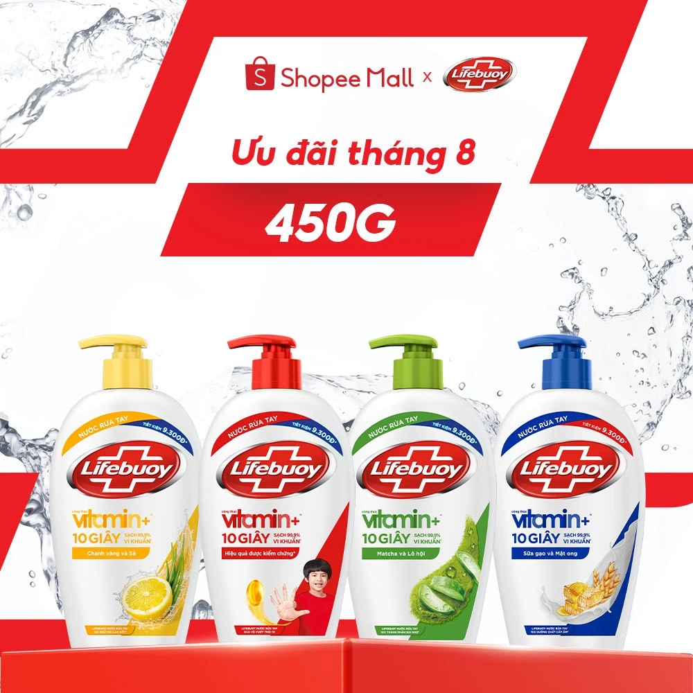 Nước Rửa Tay Lifebuoy Bảo Vệ Khỏi 99.9% Vi Khuẩn Gây Bệnh Hỗ Trợ Cùng Đề Kháng Da Tự Nhiên 450G đang được đối chiếu cho người mua tại Việt Nam
