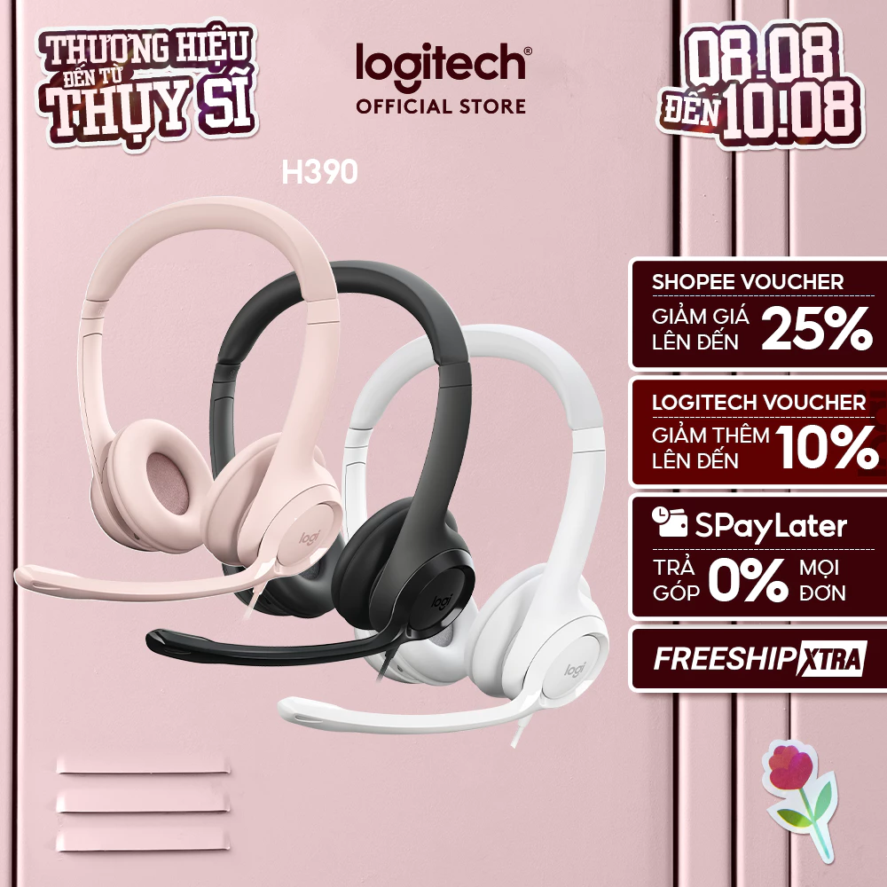 Tai nghe có dây Logitech H390 – Mic giảm ồn, quai đeo, chụp tai có đệm, kết nối USB-A