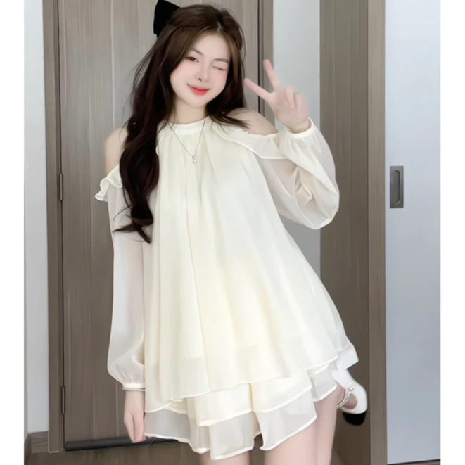 Set áo tơ bèo hở vai kèm chân váy xòe 2 tầng Dilyshop chất tơ óng mềm mại nhẹ nhàng thoáng mát - S110 đang được đối chiếu cho người mua tại Việt Nam