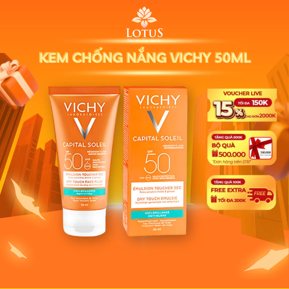 Kem chống nắng Vichy Emulsion Dry Touch SPF50+ 50ml đang được đối chiếu cho người mua tại Việt Nam